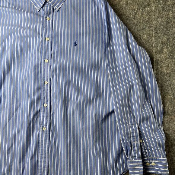 Ralph Lauren Men’s 18 36/37 Blue Stripe Shirt Long Sleeve Classic Fit Button - Picture 3 of 10